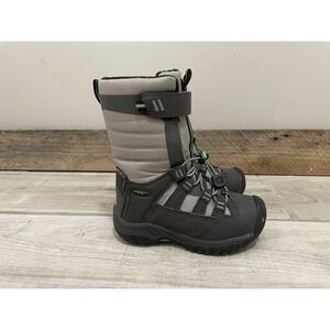 Keen Kids Brown and Gray Waterproof Snow Boots with Green Accents